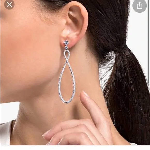 Swarovski Infinity Hoop Pierced Earrings, White, Rhodium plated BNWT - Picture 6 of 6
